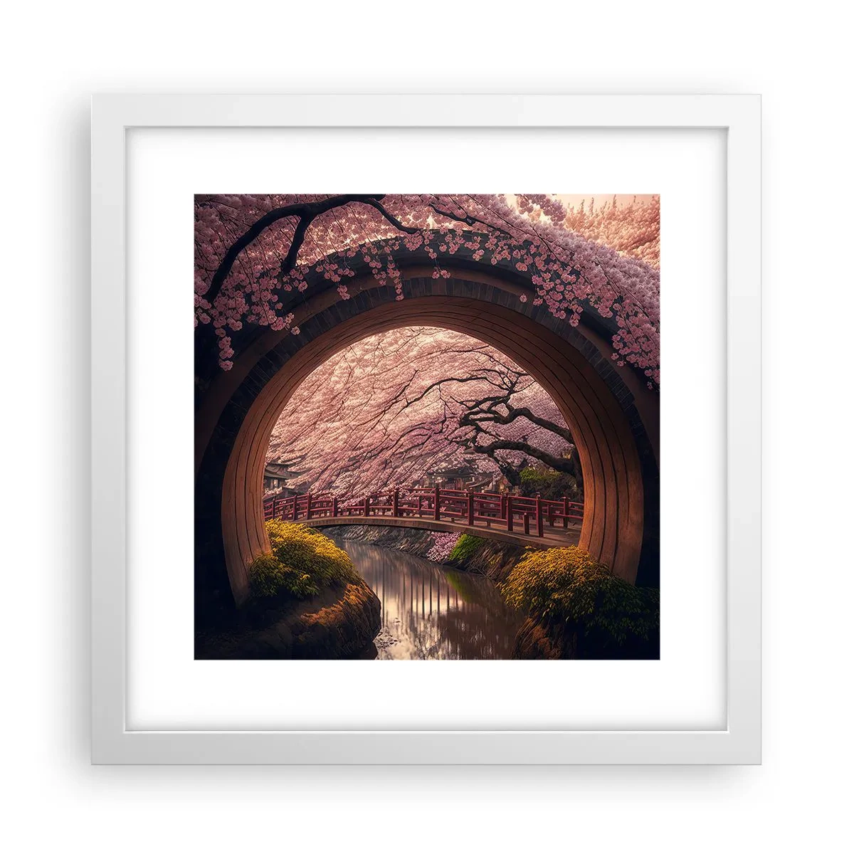 Affisch i vit ram - Japansk vår - 30x30 cm