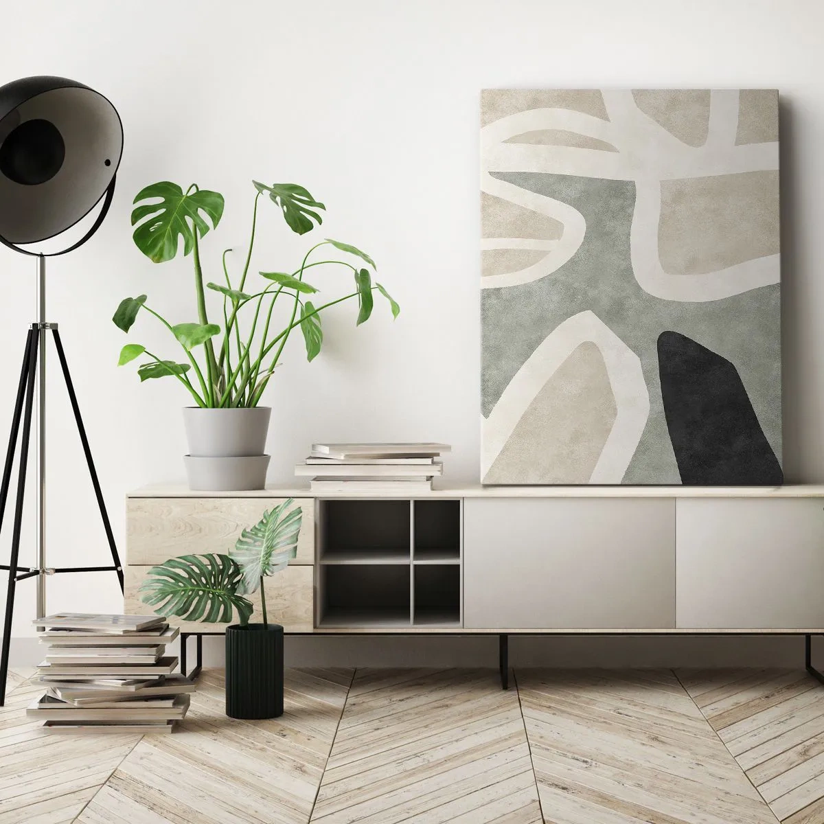 Canvastavla - Bild på duk - Komposition med svart motiv - 45x80 cm