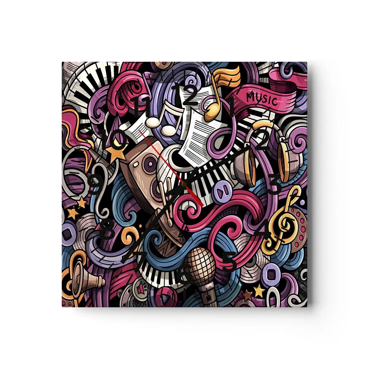 Väggklocka - Klocka på glas - Komplicerad melodi - 40x40 cm