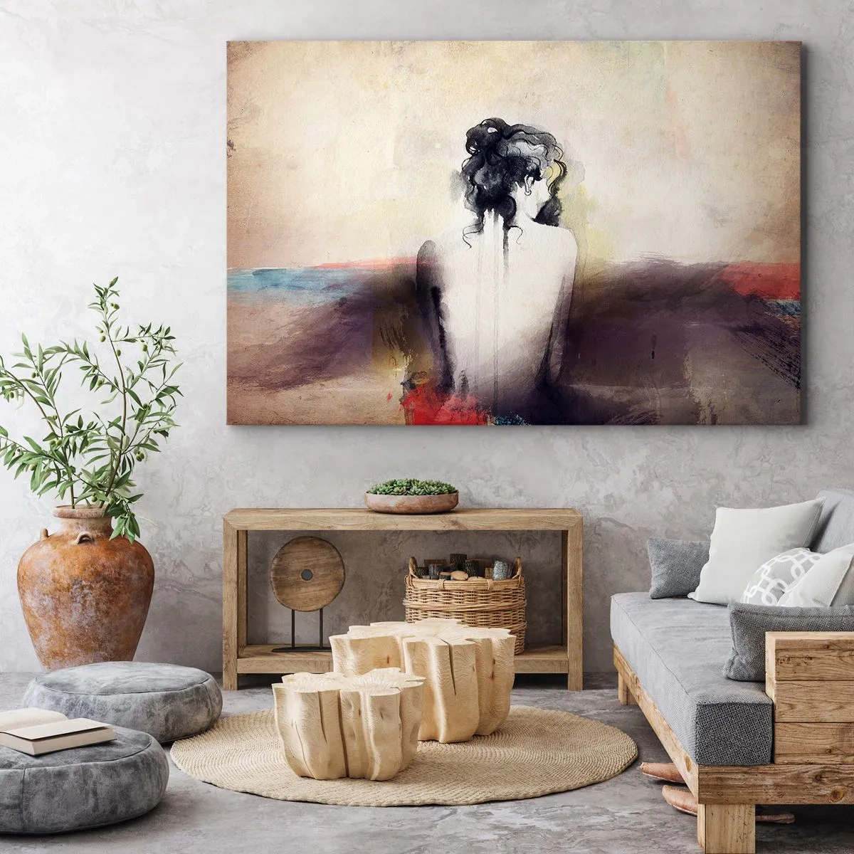 Canvastavla - Bild på duk - Ett subtilt porträtt av en kvinna i konstnärlig stil - 70x50cm - Moderata linjer, ovala former - Modern väggdekoration för vardagsrum och sovrum ARTTOR