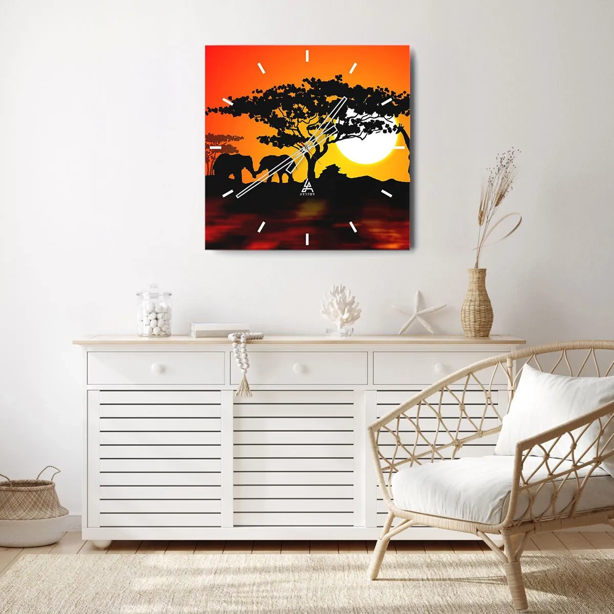 Väggklocka - Klocka på glas - Ett möte ute i savannen - 40x40 cm