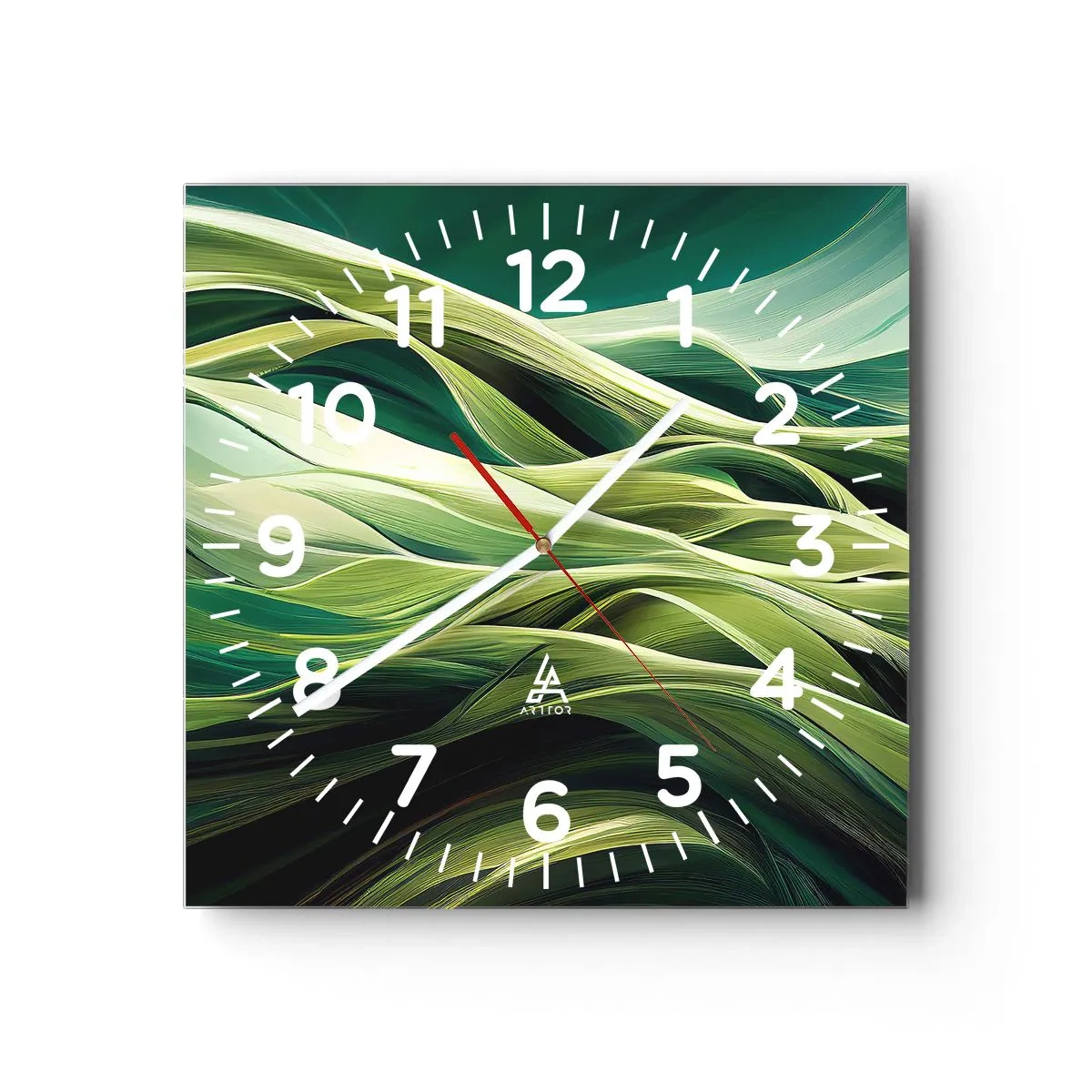 Väggklocka - Klocka på glas - Ett abstrakt spel med grönt - 30x30 cm