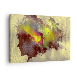 Canvastavla - Bild på duk - Konstnärlig silhuett av en kvinna med naturen i bakgrunden - 70x50cm - Moder Naturen - Modern väggdekoration för vardagsrum och sovrum ARTTOR