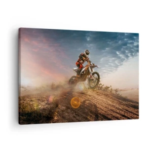 Canvastavla - Bild på duk - Motorcyklist i sanddynerna vid solnedgången - 70x50cm - För segern - Modern väggdekoration för vardagsrum och sovrum ARTTOR