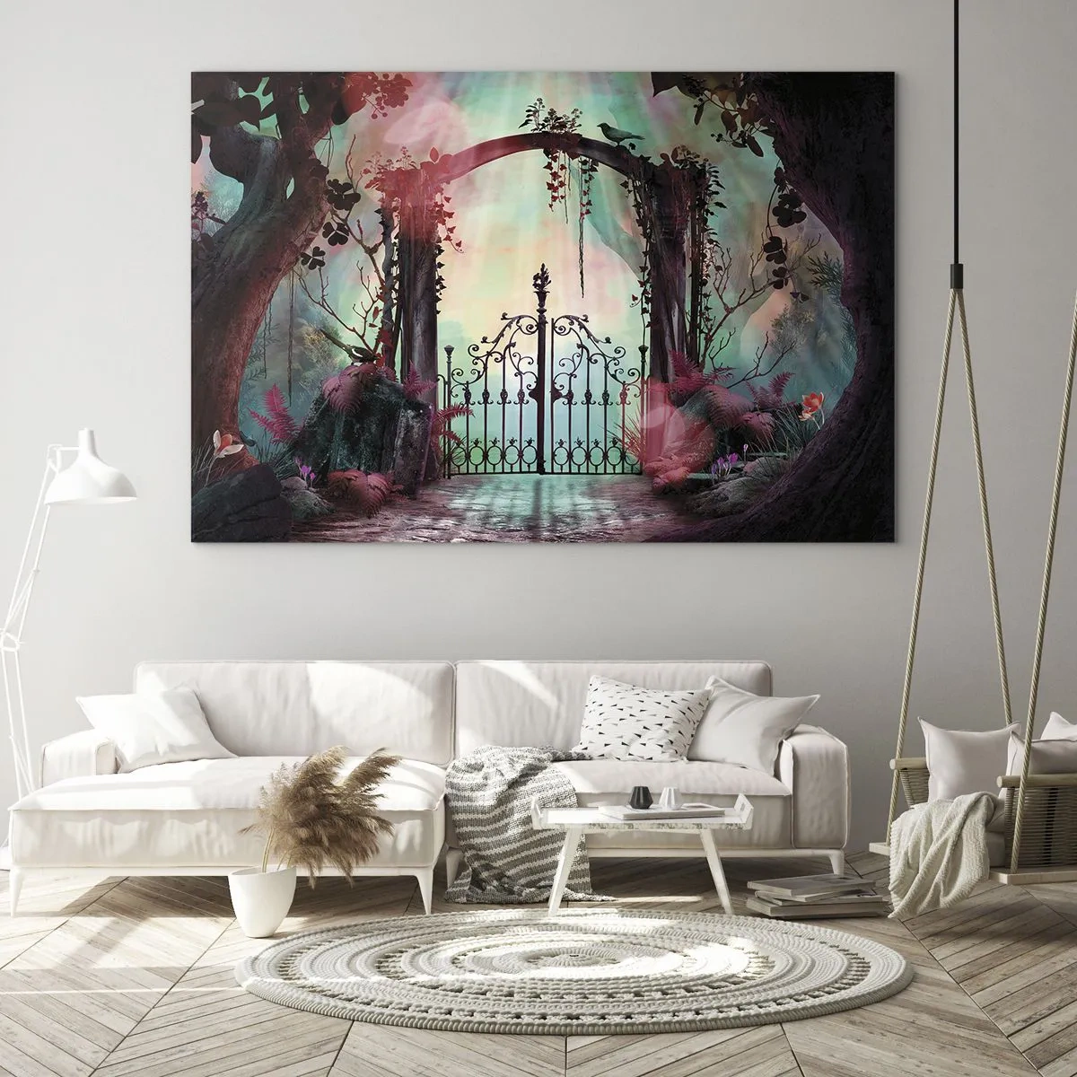 Glastavla - Bild på glas - Magiska portar i en sagoskog - 70x50cm - Hemlighetsfull trädgård - Modern väggdekoration för vardagsrum och sovrum ARTTOR