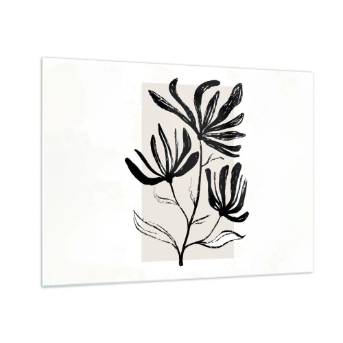 Glastavla - Bild på glas - Svart skiss av en växt på en ljus bakgrund - 70x50cm - Skiss för ett herbarium - Modern väggdekoration för vardagsrum och sovrum ARTTOR