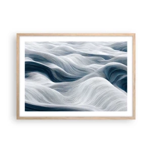 Affisch i ram av ljusek - Vitblåa vågor - 70x50 cm