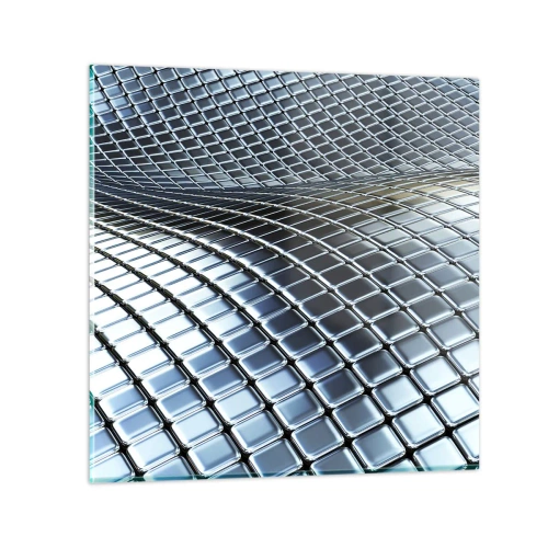 Glastavla - Bild på glas - Metallisk silver våg - 60x60 cm