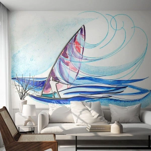 Självhäftande Fototapet Deluxe Sticker - Med vinden i vågornas rytm - Vindsurfing, Sport, Hav - 250x175 cm
