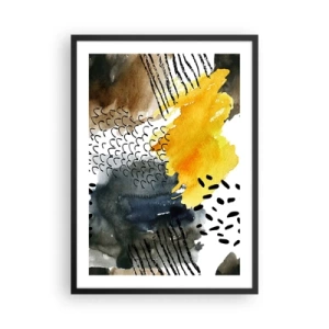 Affisch i svart ram - Abstrakt komposition i nyanser av gult och svart - 50x70cm - Elementens möte - Modern väggdekoration för vardagsrum och sovrum ARTTOR