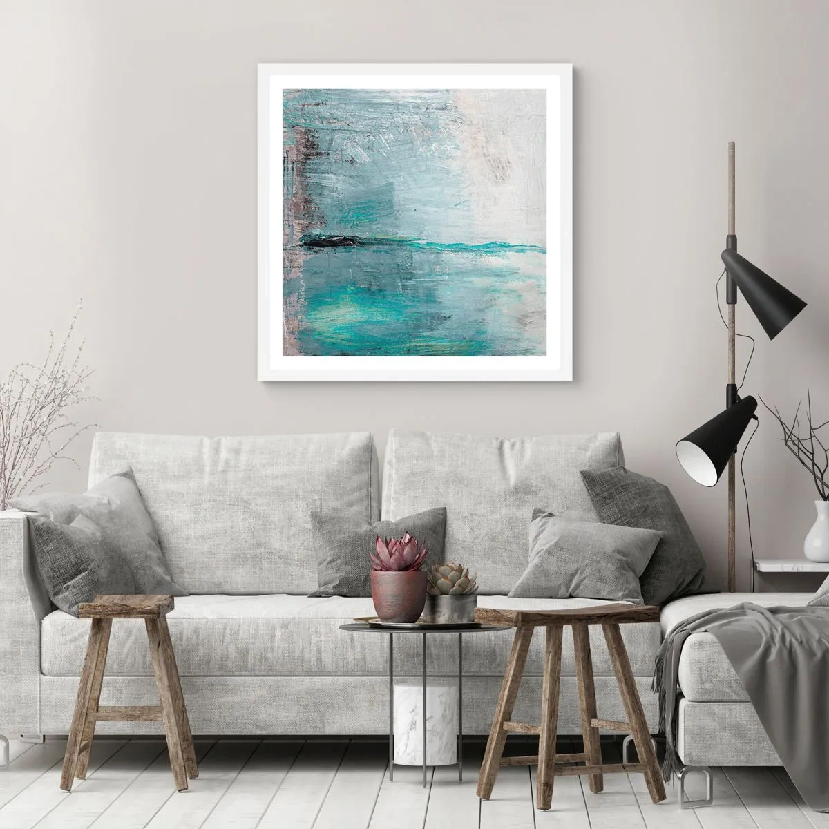Affisch i vit ram - Horisontellt i blått - 60x60 cm