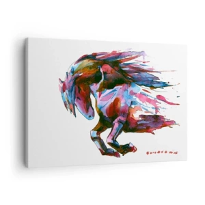 Canvastavla - Bild på duk - En häst i dynamiska abstrakta färger som symboliserar frihet - 70x50cm - I extas - Modern väggdekoration för vardagsrum och sovrum ARTTOR