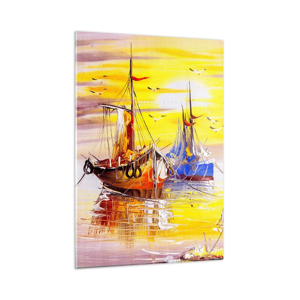 Glastavla - Bild på glas - Välförtjänt vila i hamnen - 50x70 cm