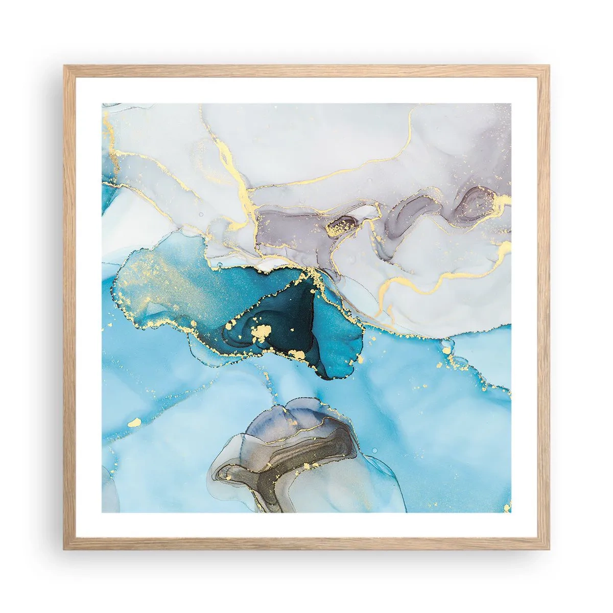 Affisch i ram av ljusek - Studie över mötet mellan grå och turkos - 60x60 cm