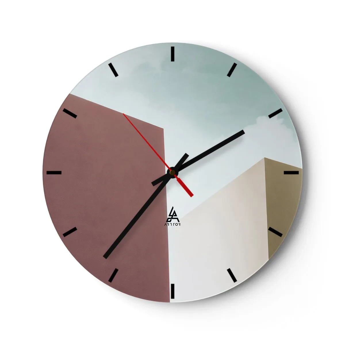 Väggklocka - Klocka på glas - Minimalistisk arkitektur med geometriska former - 30x30cm - Geometri av en solig sommar - Modern väggdekoration för vardagsrum, kök och sovrum ARTTOR