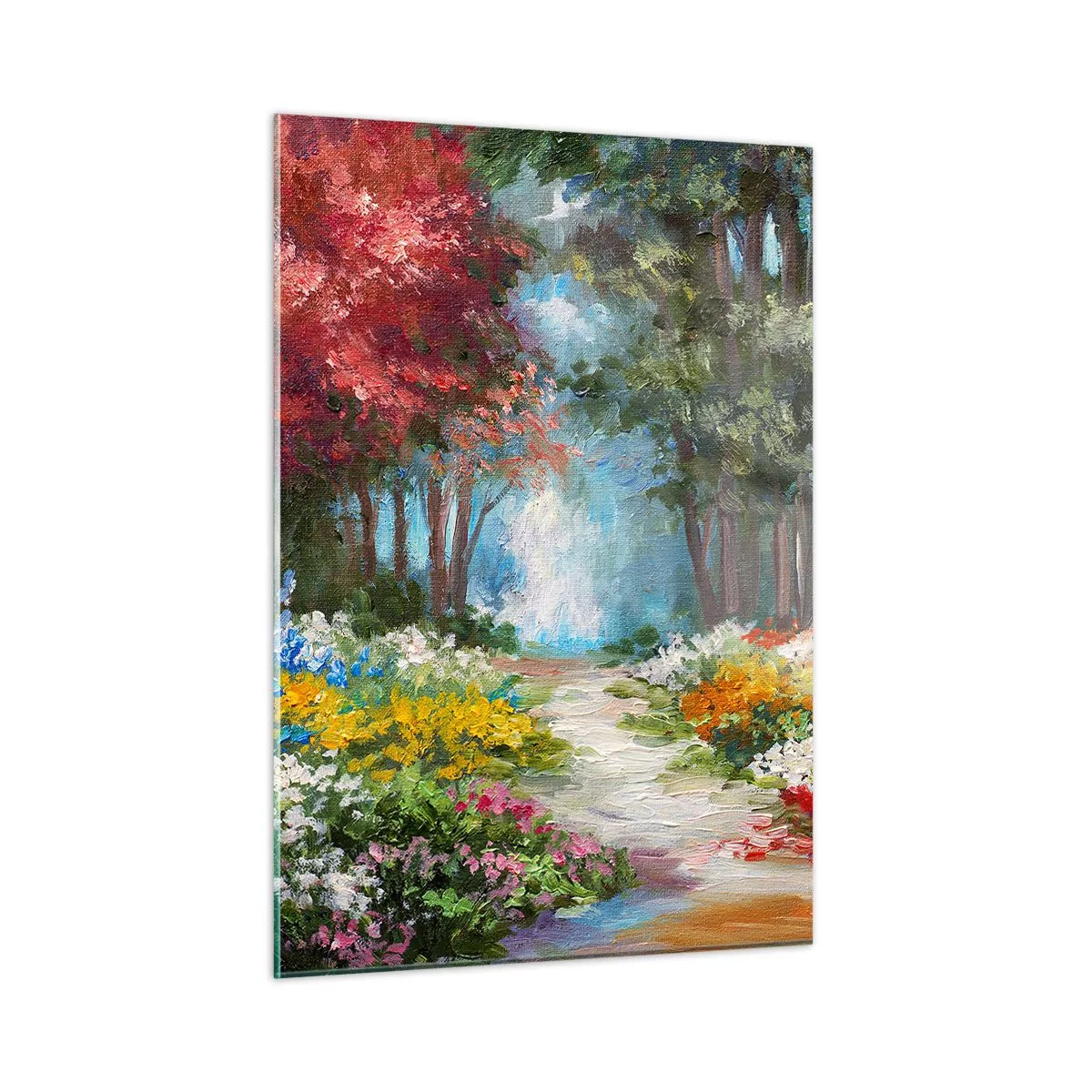 Glastavla - Bild på glas - Skogsträdgård, blomskog - 50x70 cm