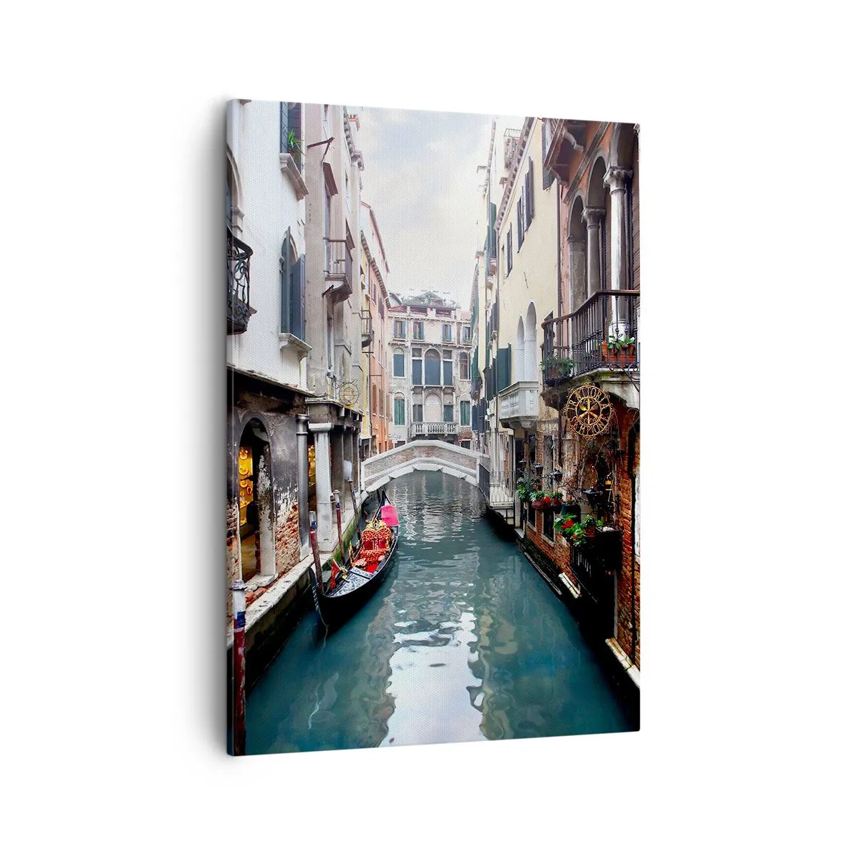 Canvastavla - Bild på duk - Venedig-landskap med gondol och bro - 50x70 cm