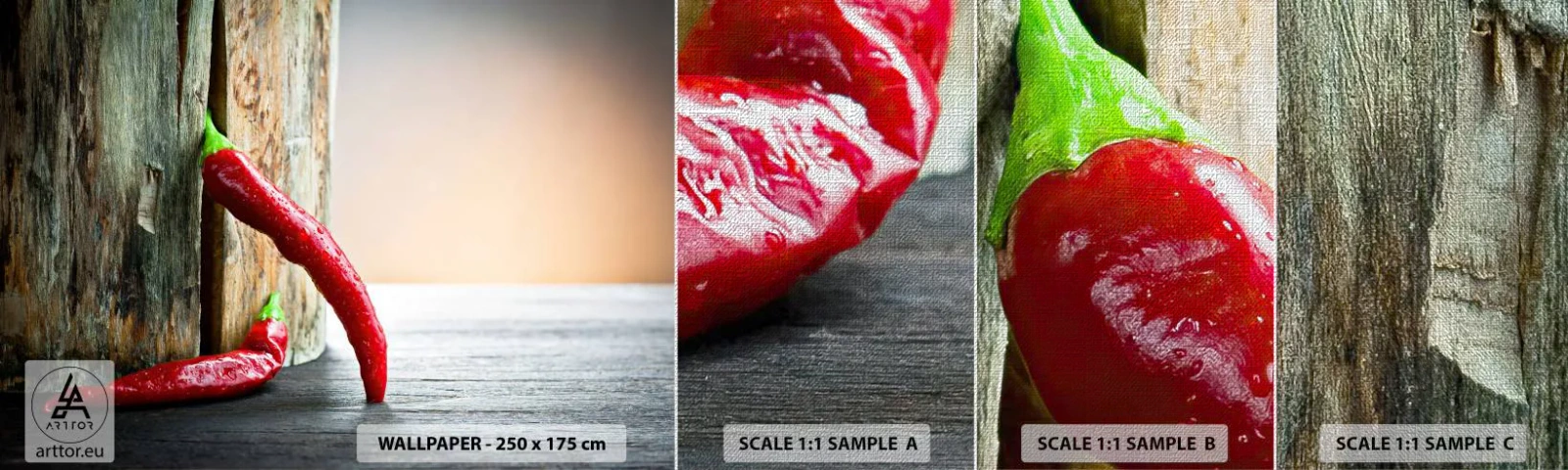 Provbit av fototapet Premium Canvas - Red hot chili peppers - Peppar, Chili, Krydda - 100x30 cm