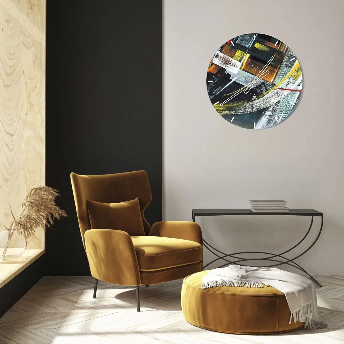 Väggklocka - Klocka på glas - Rörelsens energi - 30x30 cm