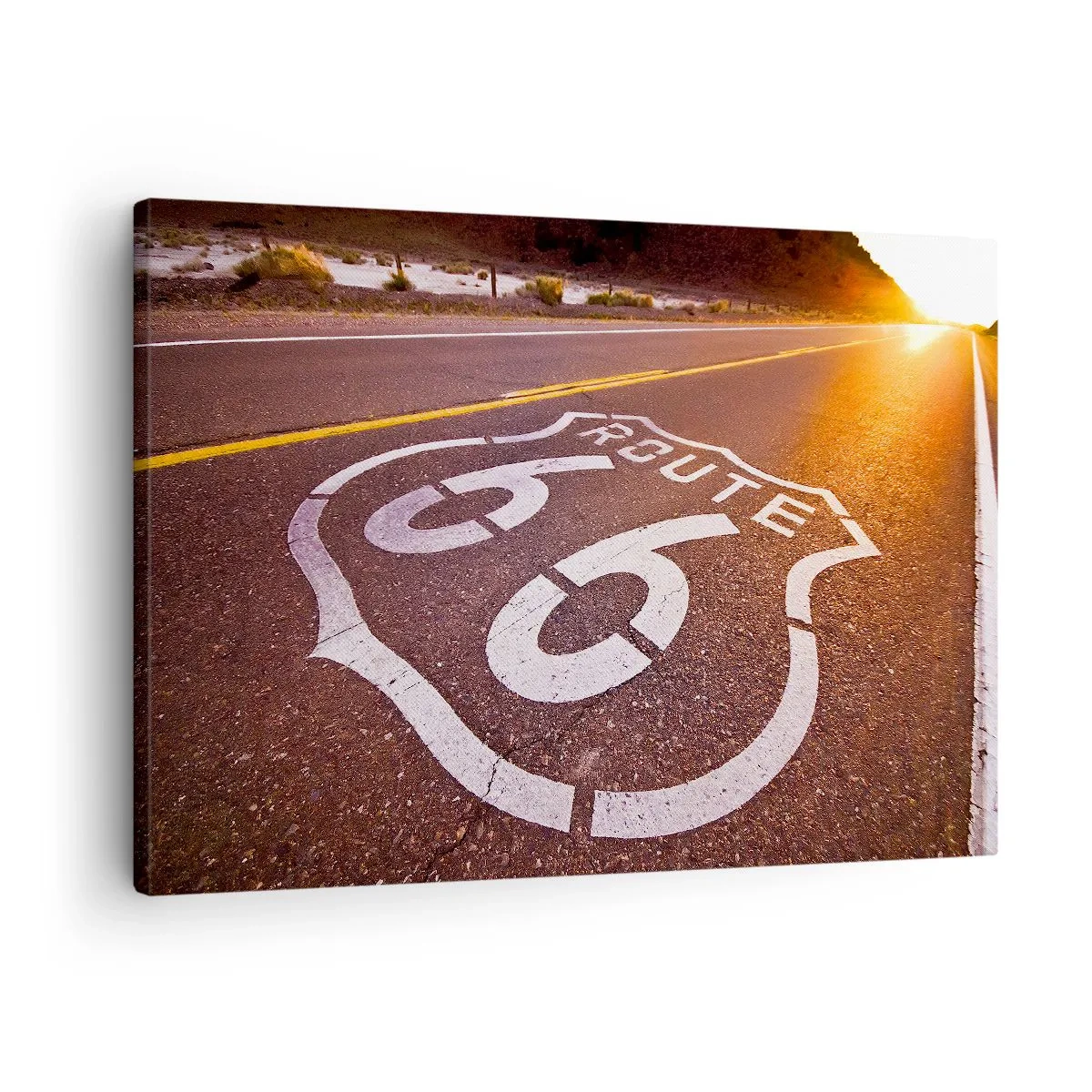 Canvastavla - Bild på duk - Route 66 vid solnedgången - 70x50cm - Den kända Route 66 - Modern väggdekoration för vardagsrum och sovrum ARTTOR
