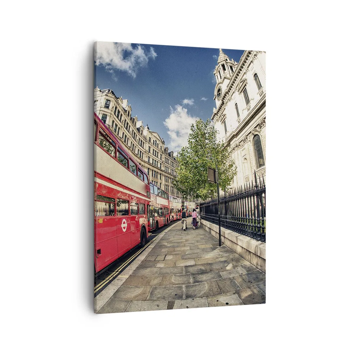 Canvastavla - Bild på duk - Londongata i grå och röd - 50x70 cm