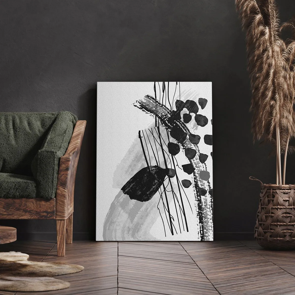 Canvastavla - Bild på duk - Svartvit organisk abstraktion - 50x70 cm