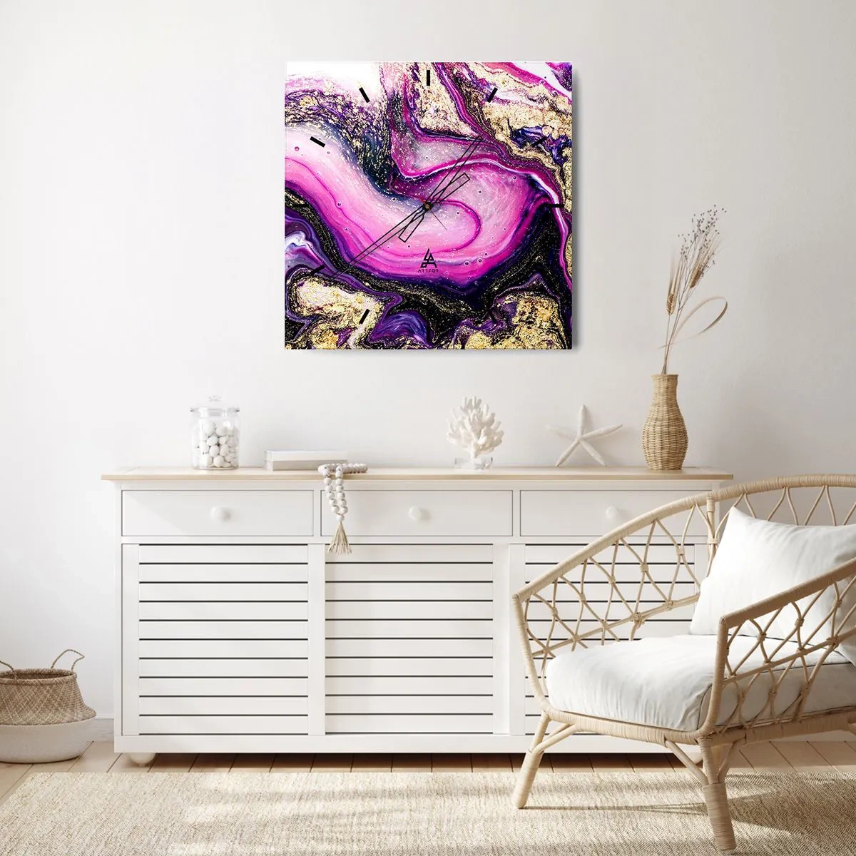 Väggklocka - Klocka på glas - En stund bakom kulisserna - 30x30 cm