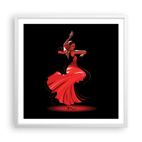 Affisch i vit ram - Flamencos brinnande anda - 60x60 cm