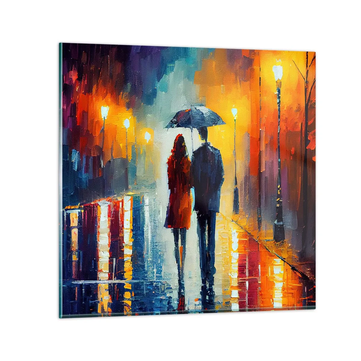 Glastavla - Bild på glas - Tillsammans - en färgglad natt - 40x40 cm