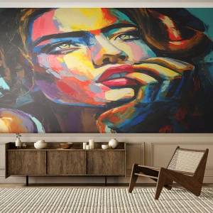 Fototapet Standard Eco - Drömmar seglar i himlen som fåglar - Porträtt av en kvinna, Ansikte, Bit - 300x210 cm