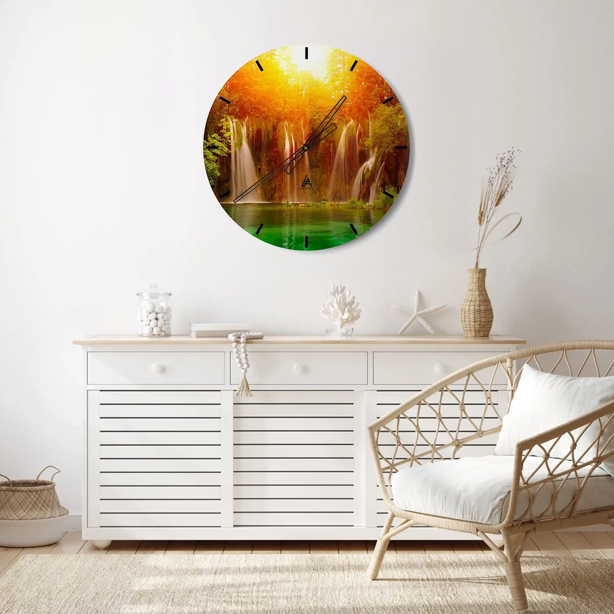 Väggklocka - Klocka på glas - I solen och skuggan - 40x40 cm