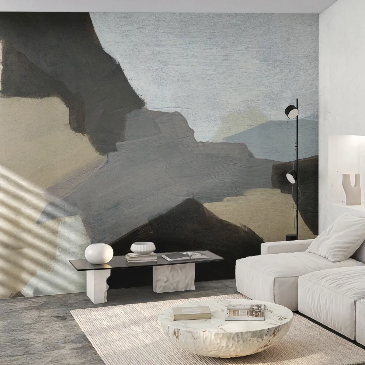 Fototapet Premium Sand - Abstraktion: avgrening av det gråa - Abstraktion, Bit, Färger - 150x105 cm