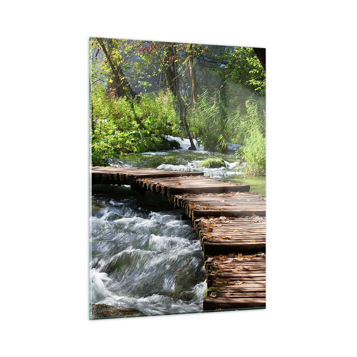 Glastavla - Bild på glas - Över skummande kaskad - 50x70 cm