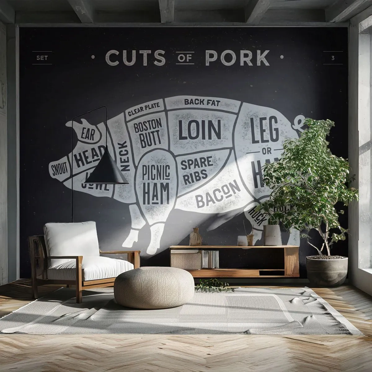 Fototapet Premium Canvas - Styckarens ABC - Gastronomi, Djurgris, Fläsk - 500x350 cm