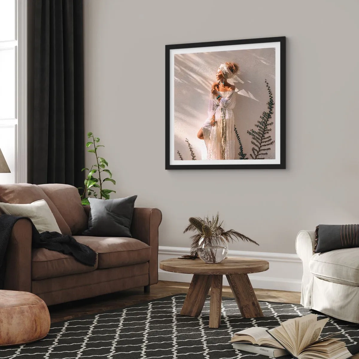 Affisch i svart ram - Solen och flickan - 40x40 cm