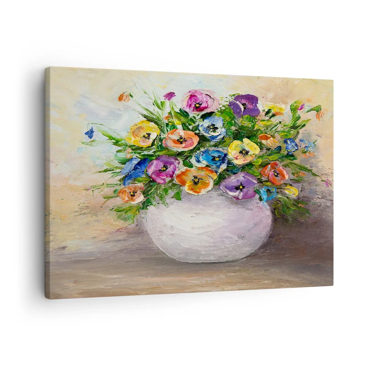 Canvastavla - Bild på duk - En färgglad blombukett i en vit vas - 70x50cm - Stilleben med vit vas - Modern väggdekoration för vardagsrum och sovrum ARTTOR