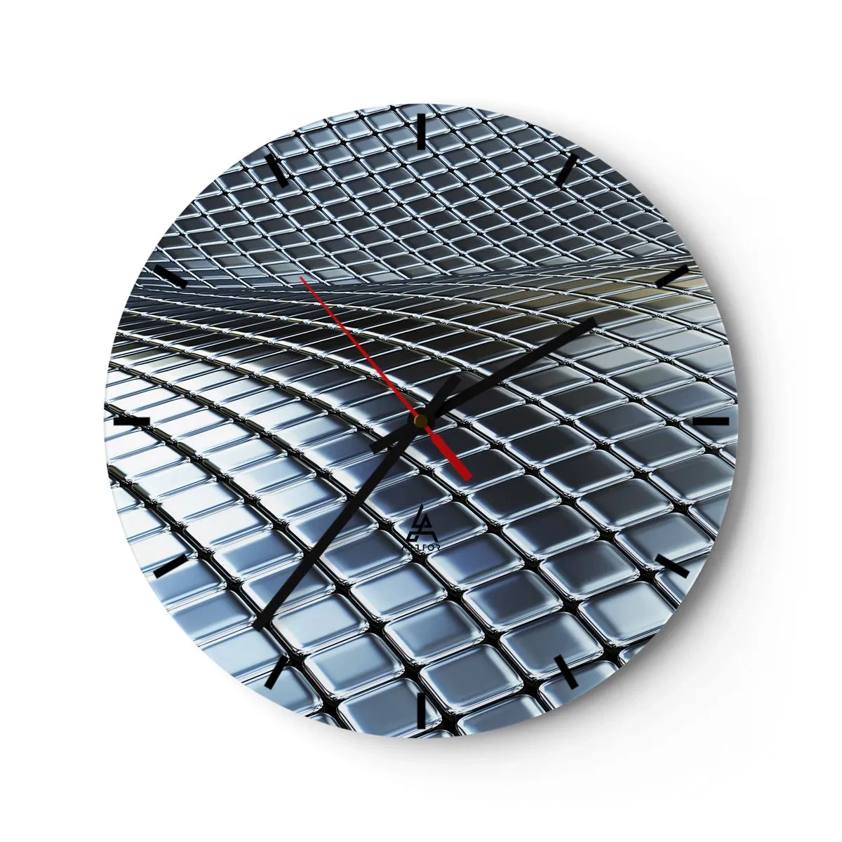 Väggklocka - Klocka på glas - Metallisk silver våg - 40x40 cm