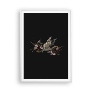 Affisch i vit ram - Exotisk, broderad fågel - 70x100 cm