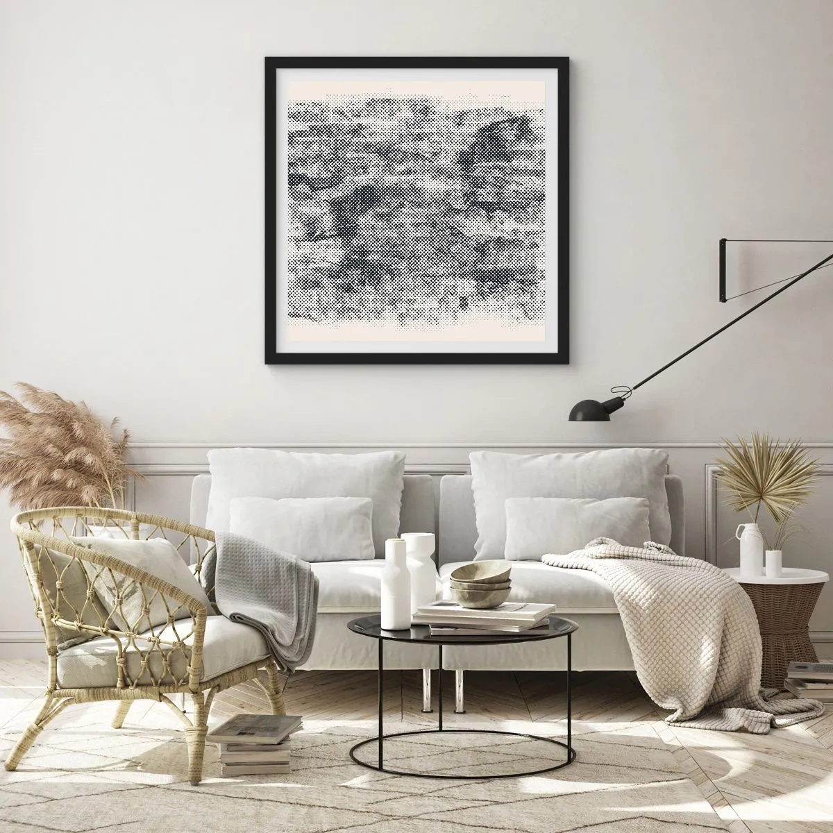 Affisch i svart ram - Dimmig komposition - 50x50 cm