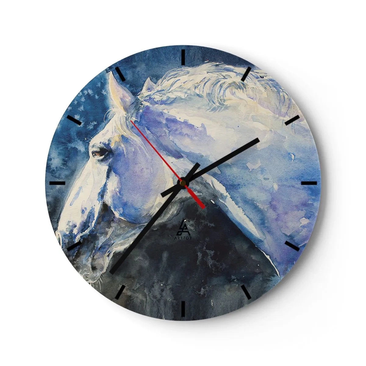 Väggklocka - Klocka på glas - Porträtt i blått sken - 40x40 cm