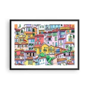 Affisch i svart ram - Gladlynt stad - 70x50 cm