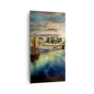 Canvastavla - Bild på duk - En ljus kväll över Manhattan. - 65x120 cm