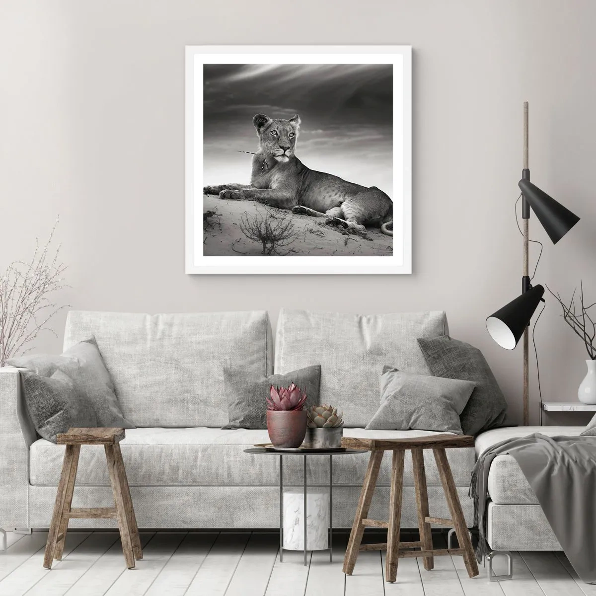 Affisch i vit ram - Öknens drottnings vila - 50x50 cm