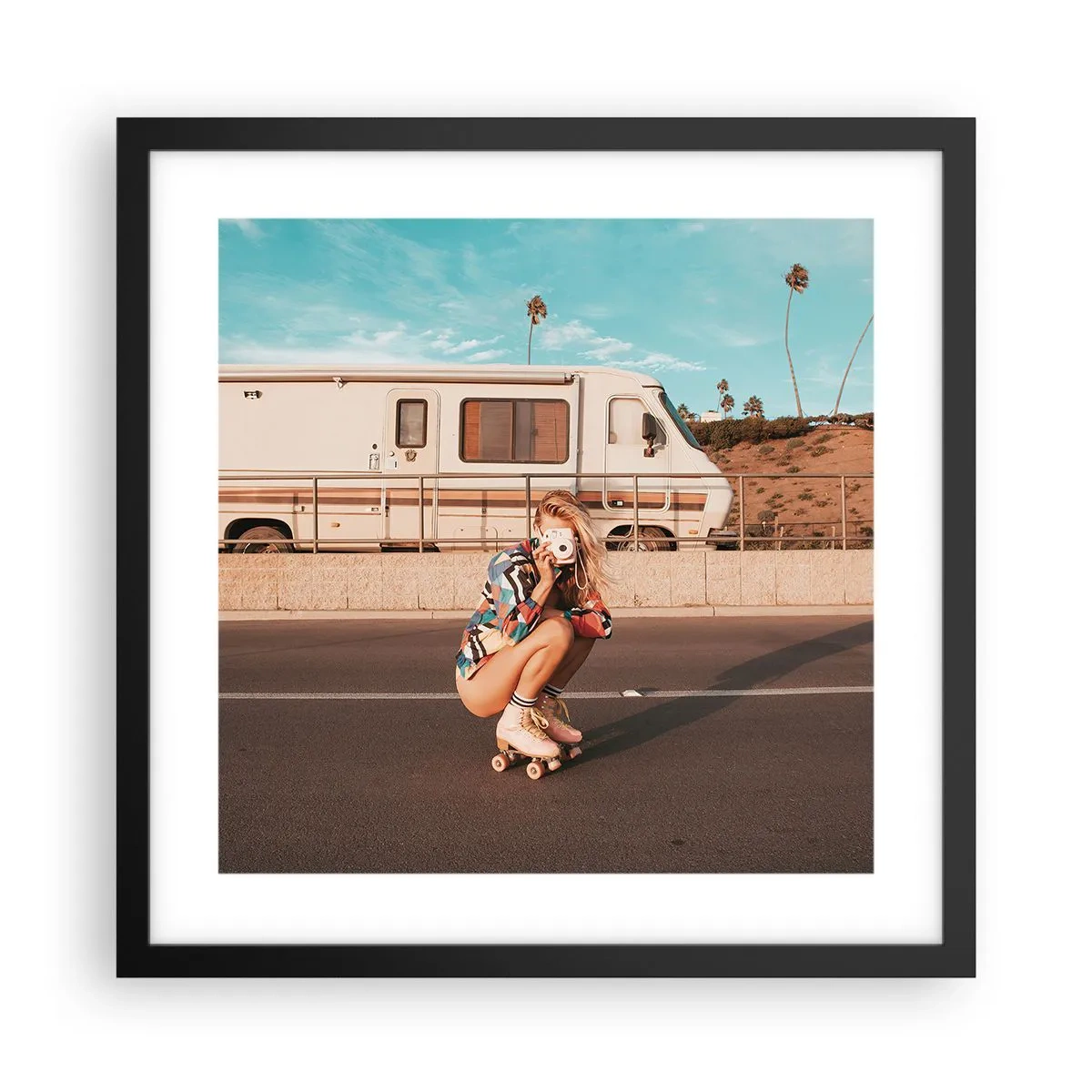 Affisch i svart ram - Ett leende, tack! - 40x40 cm