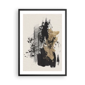 Affisch i svart ram - Abstrakt komposition i nyanser av svart och guld - 50x70cm - Komposition med passion - Modern väggdekoration för vardagsrum och sovrum ARTTOR