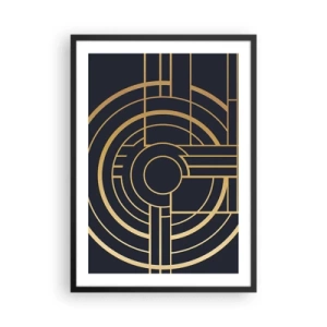 Affisch i svart ram - Geometriskt art déco-mönster med guldelement på en mörk bakgrund - 50x70cm - Sakernas gång - Modern väggdekoration för vardagsrum och sovrum ARTTOR