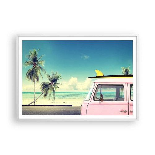 Affisch i vit ram - Dags att börja semester - 100x70 cm