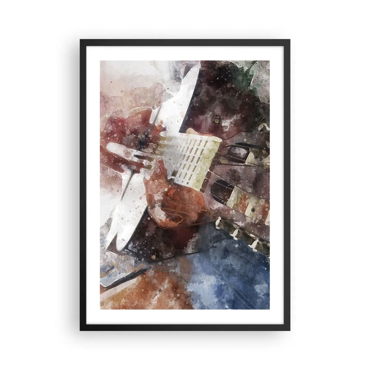 Affisch i svart ram - Konstnärlig skildring av en gitarr i akvarellstil - 50x70cm - Vad tycker du om det? - Modern väggdekoration för vardagsrum och sovrum ARTTOR