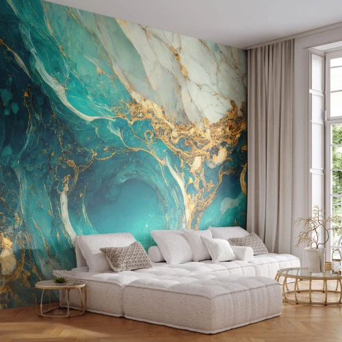 Fototapet Premium Sand - En komposition med guldådror - Abstraktion, Marmor, Sten - 200x140 cm