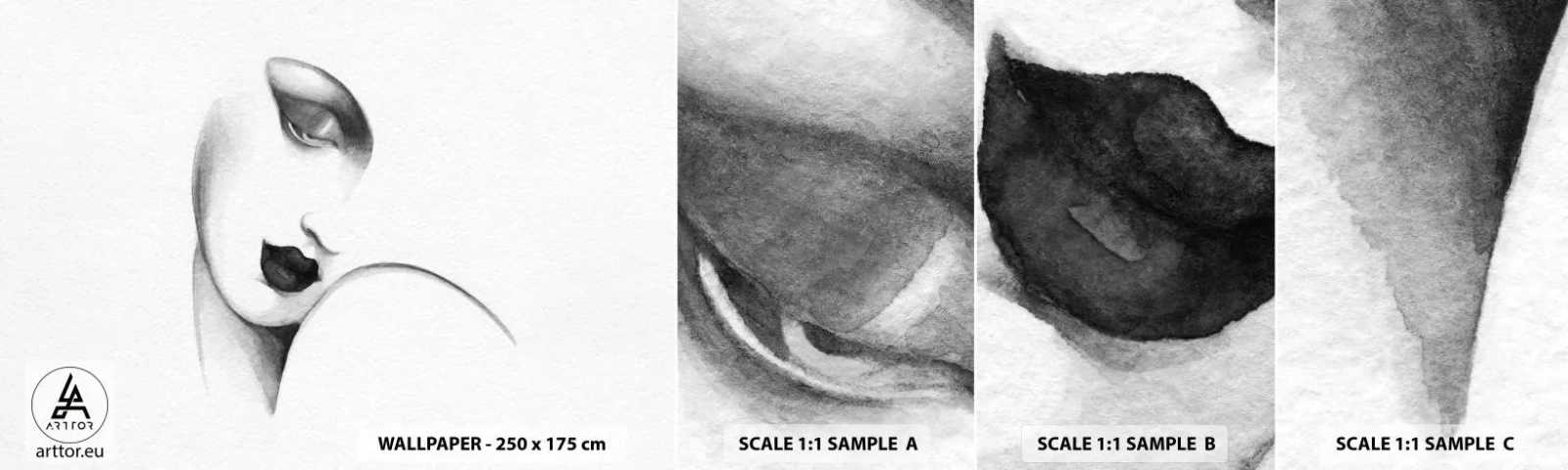 Provbit av självhäftande fototapet Deluxe Sticker - I Łempickas stil - Porträtt av en kvinna, Kvinnans ansikte, Bit - 100x30 cm